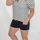 Cream & Black Stripes Short Sleeve Top