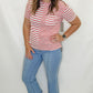 Multiples Red & White Stripe Short Sleeve
