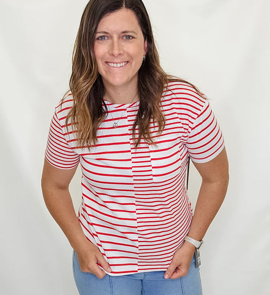 Multiples Red & White Stripe Short Sleeve