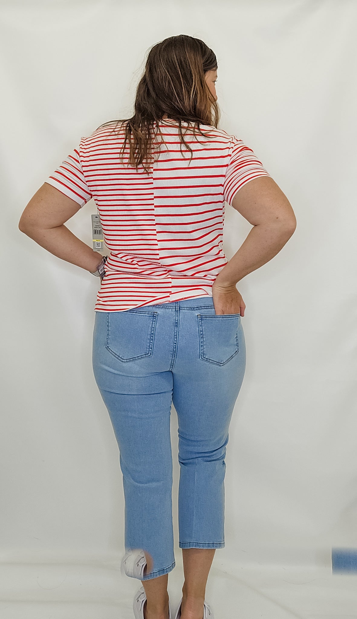 Multiples Lt Indigo Pintuck Flare Crop Jeans