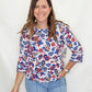 Multiples Red & Blue Lace 3/4 Sleeve Top