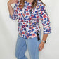Multiples Red & Blue Lace 3/4 Sleeve Top