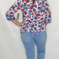 Multiples Red & Blue Lace 3/4 Sleeve Top