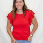 Multiples Red Flutter Short Sleeve Top