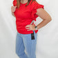 Multiples Red Flutter Short Sleeve Top