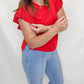 Multiples Red Flutter Short Sleeve Top