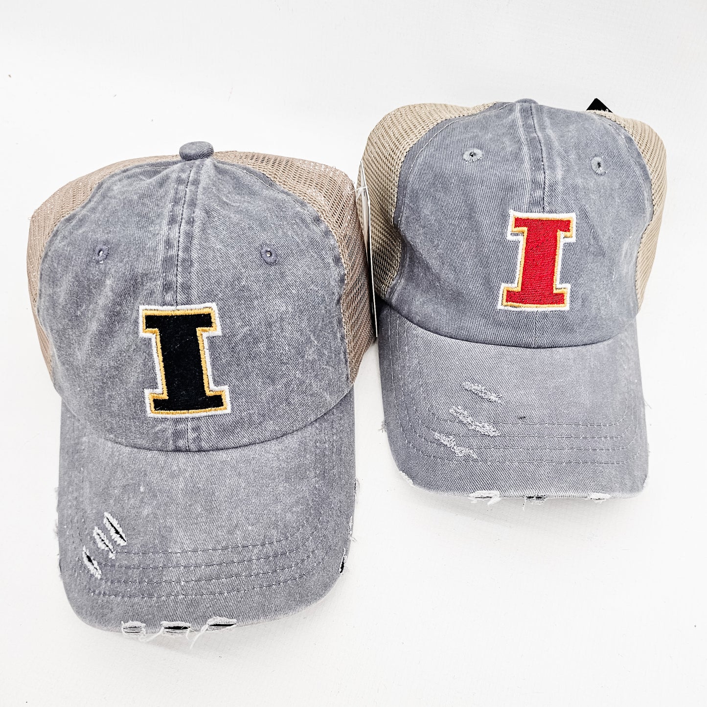 Iowa or ISU Gray Mesh Caps