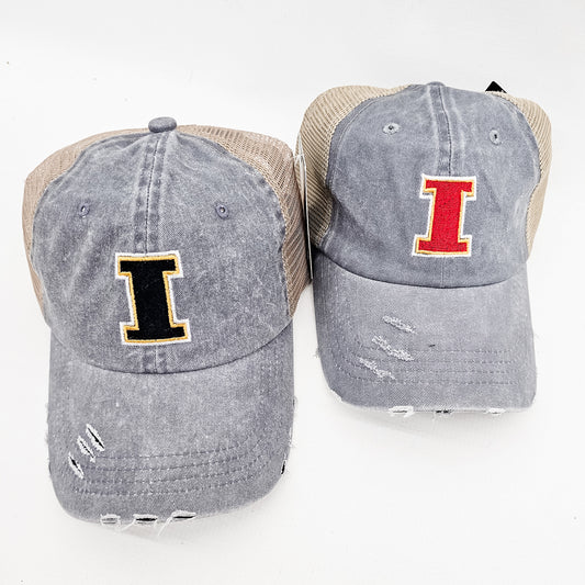 Iowa or ISU Gray Mesh Caps