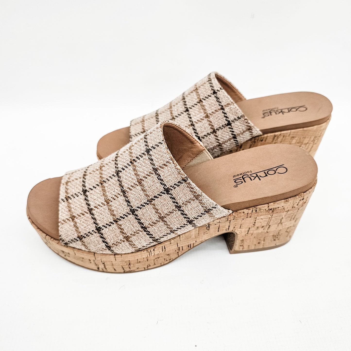 Corkys Totally Buggin Camel Plaid Blocked Heels