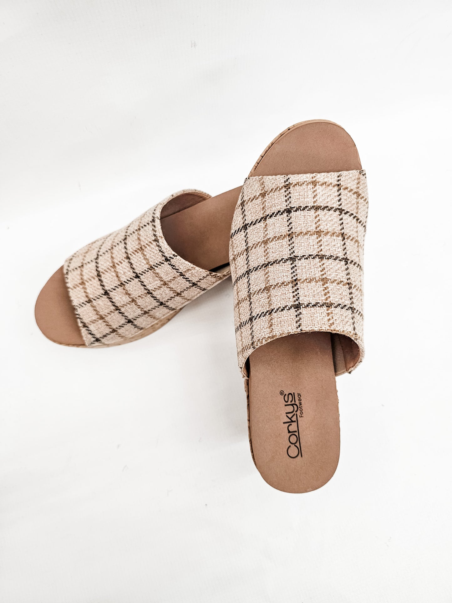 Corkys Totally Buggin Camel Plaid Blocked Heels