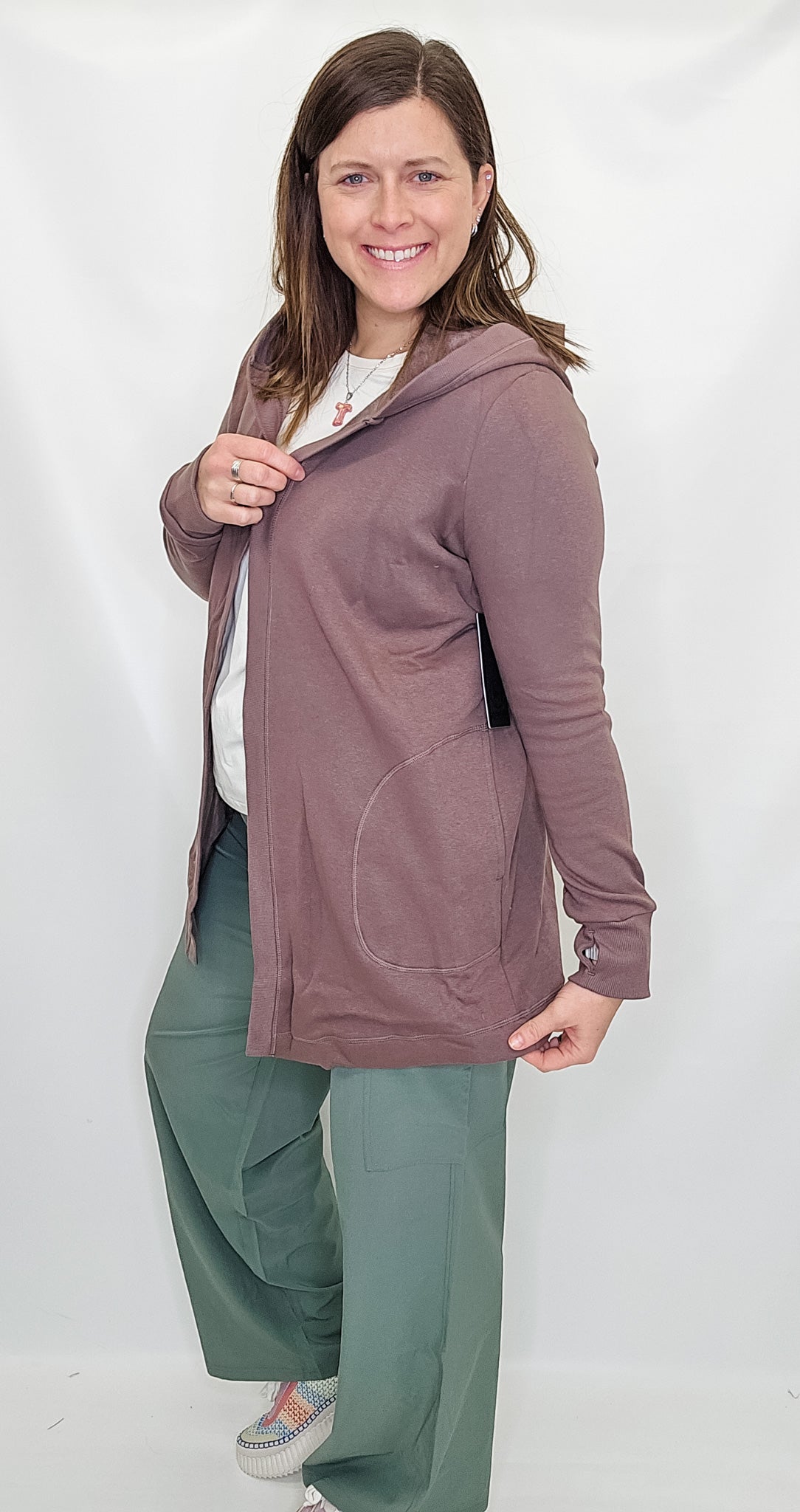 Brown, Butter Fleece Hoodie Cardigan