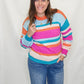 Multi-Color Striped Knit Drop Shoulder Sweater