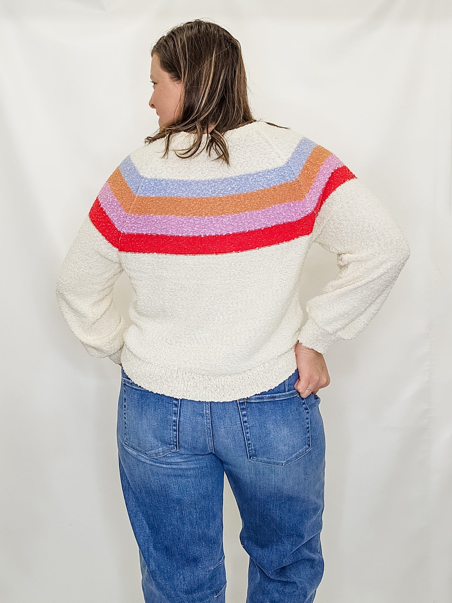 Cream & Colorful Stripe Loose Fit Sweater