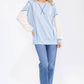 Light Blue Contrast Lace Sleeve Pullover Top
