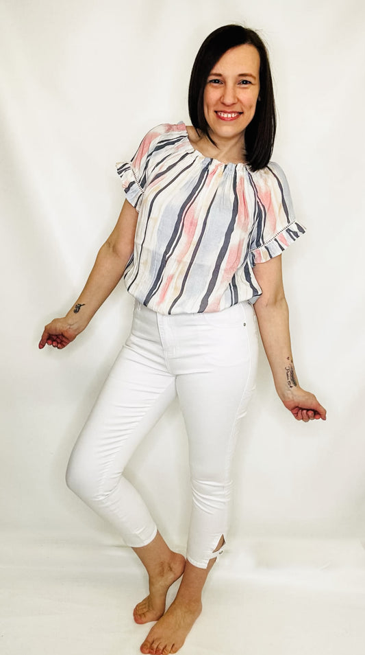 Charlie B White Twill Mini Tab Slim Pants