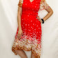 Coral Floral Print Smocked Dress with Lining