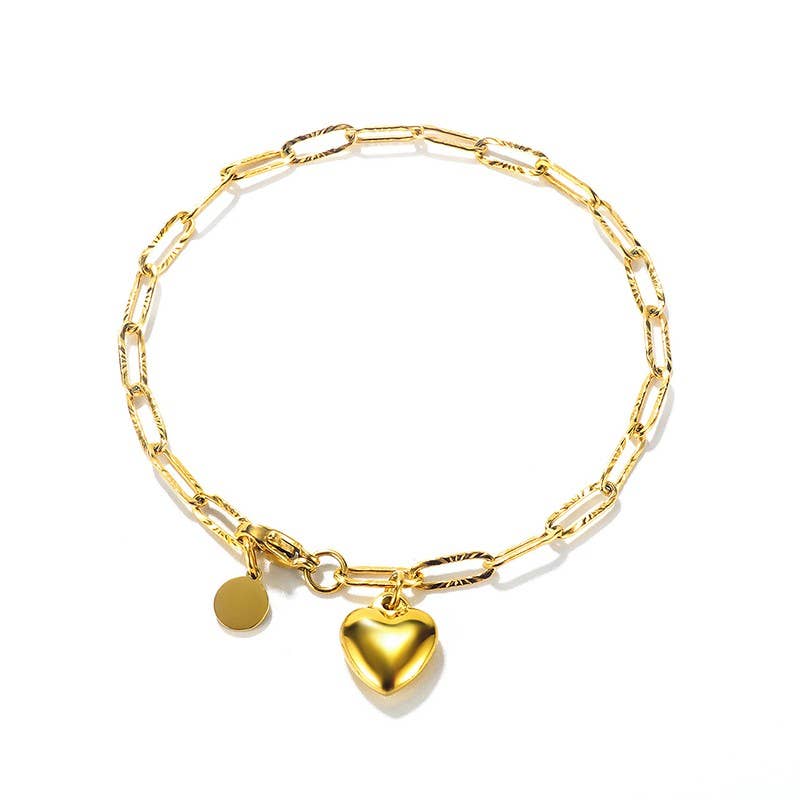 18K Stainless Steel Heart Charm Bracelet