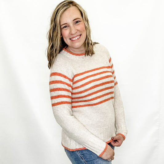 Orange & Beige Striped Sweater