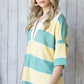 7th Ray - Oversized Striped Collar Split Neck Short Sleeve Top T4061