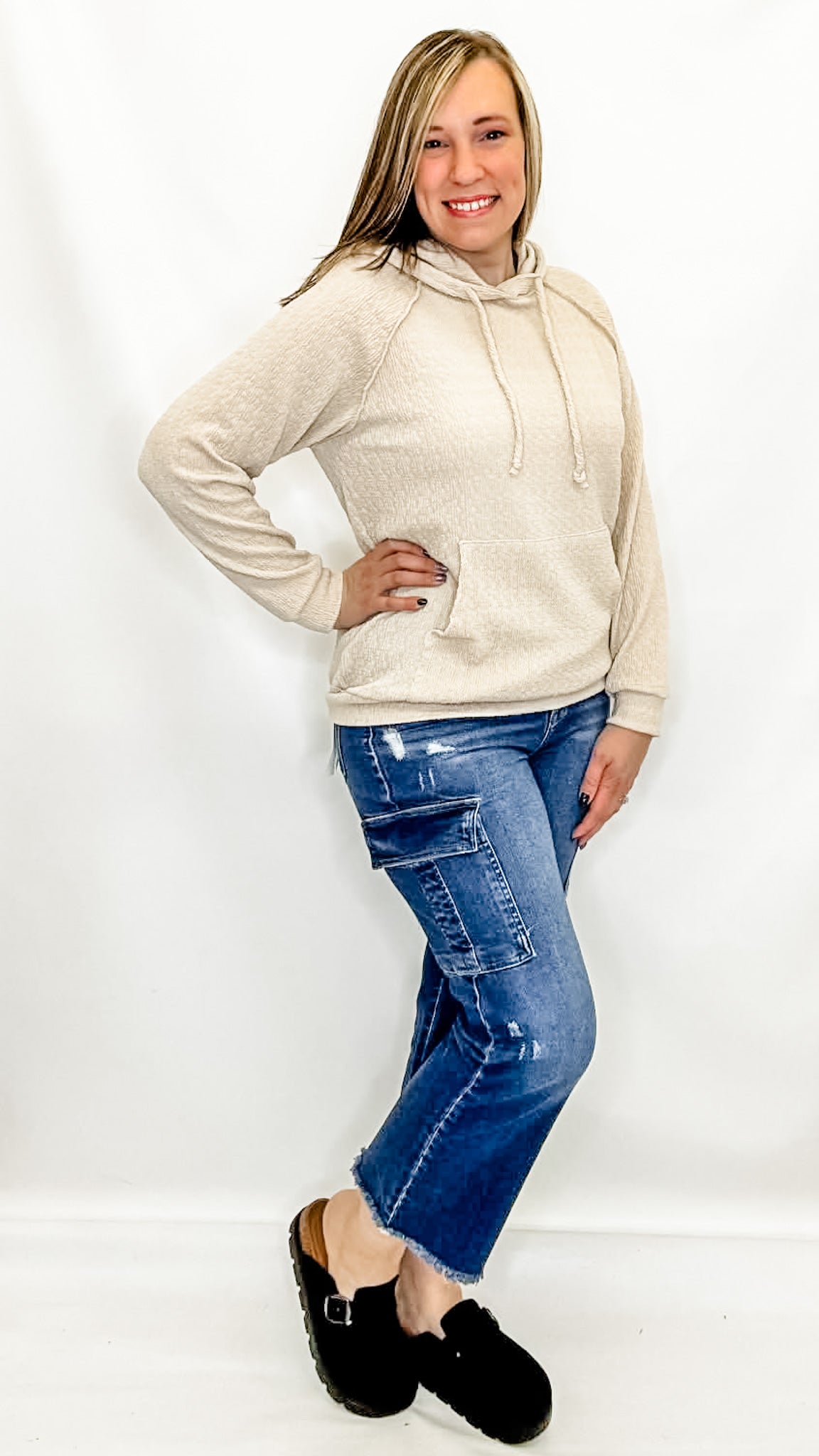 Oatmeal Textured Hoodie Long Sleeve