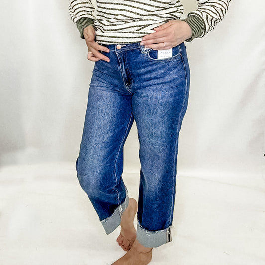 Risen High Rise Crop Boyfriend Cuffed Jeans