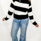 Black & White Scalloped Striped Knit Sweater