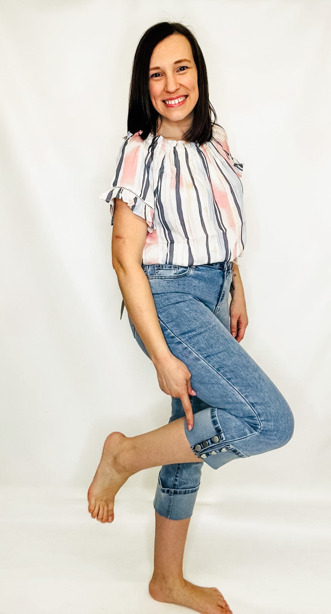 Charlie B Lt Blue Roll Up Cuff Pant