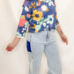 True Luxe Notched Neck Floral Print Top