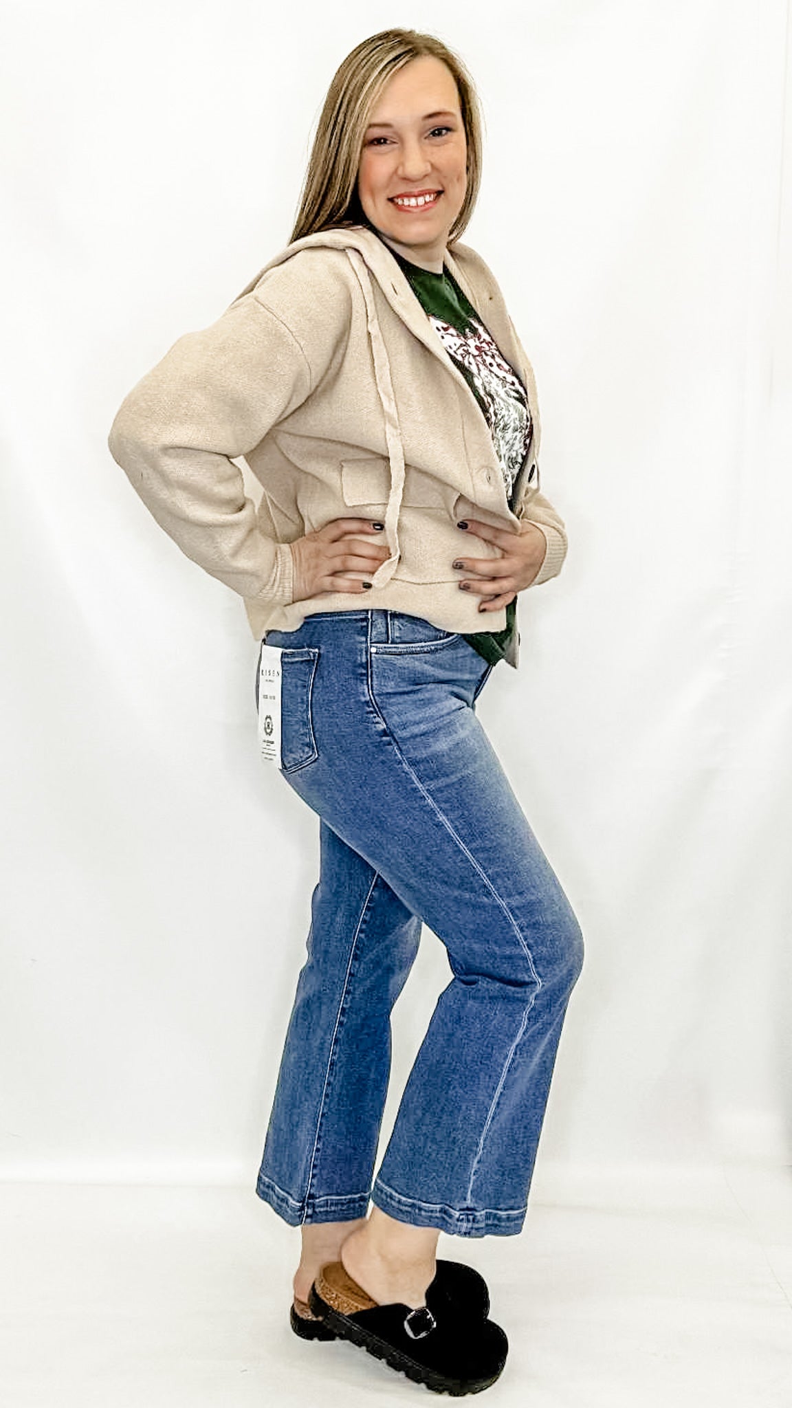 Risen Tummy Control High Rise Crop Straight Jeans - RDP5966