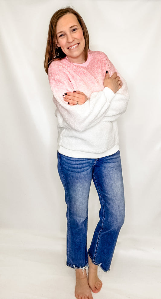 Pink Soft Fleece Warm Cozy Ombre Knit Top