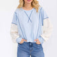 Light Blue Contrast Lace Sleeve Pullover Top