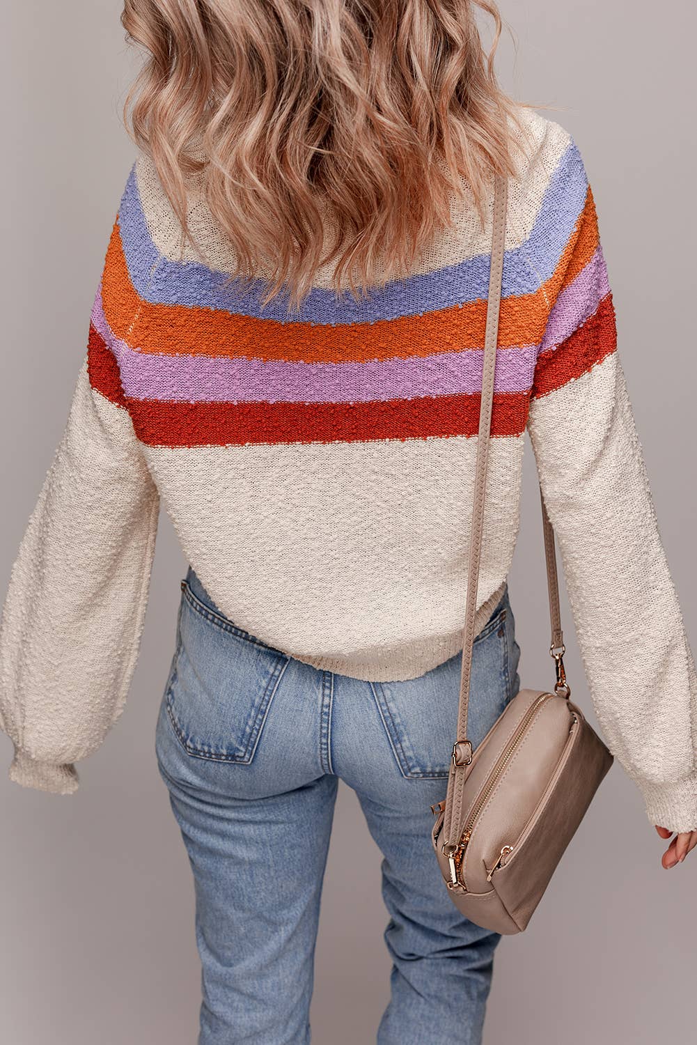 Cream & Colorful Stripe Loose Fit Sweater