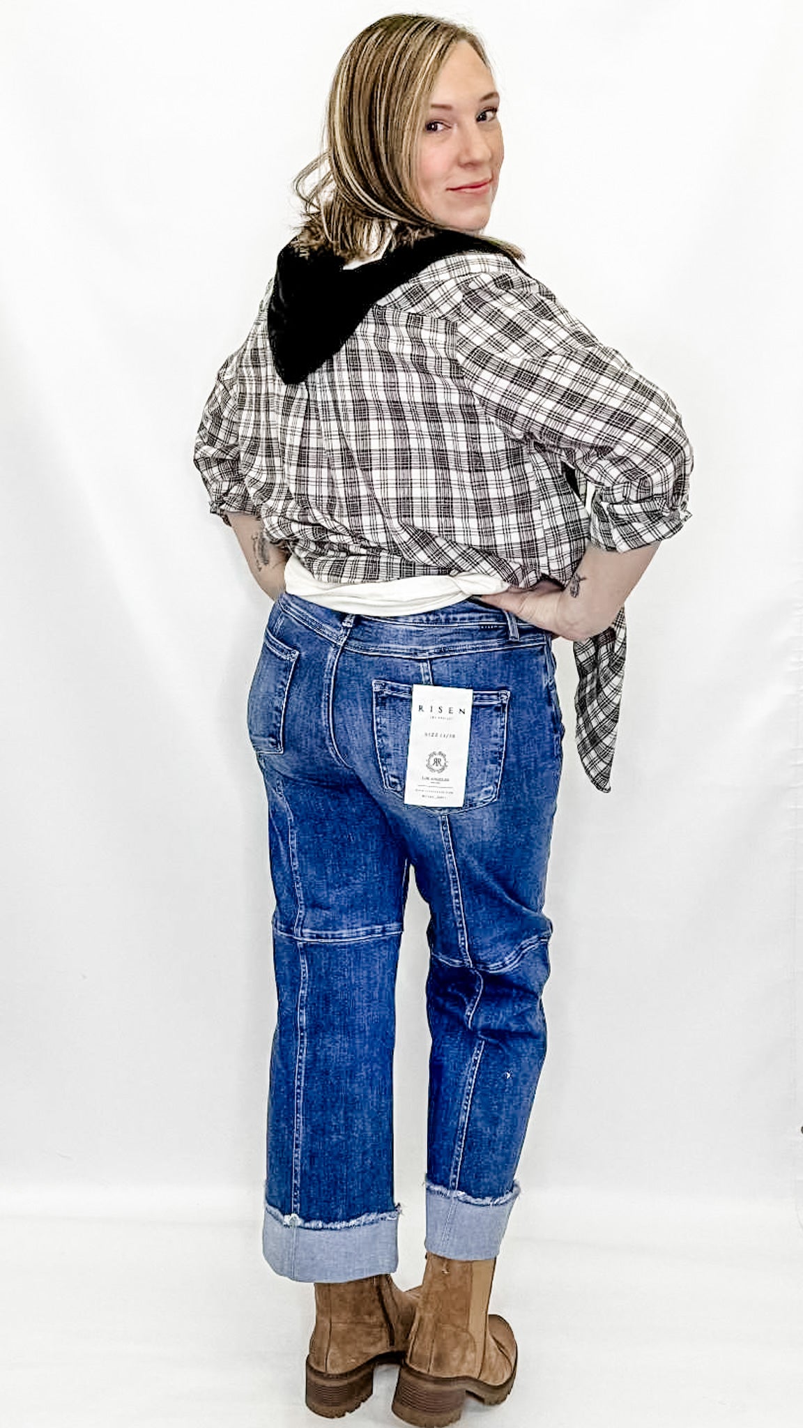 Risen Slouchy Cropped Wide Jeans with Cuff - PWC21406