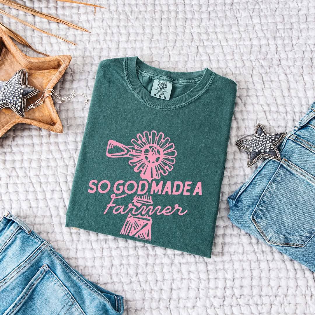 So God Made a Farmer Spruce Green Graphic Tee