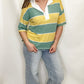 7th Ray - Oversized Striped Collar Split Neck Short Sleeve Top T4061