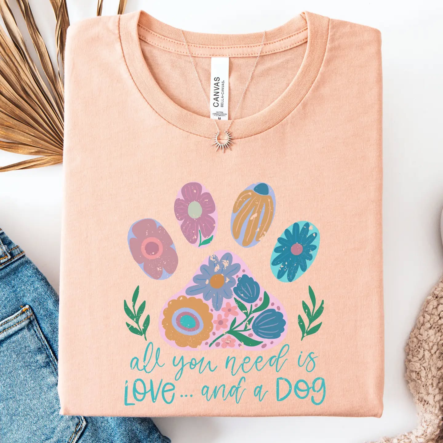 All You Need is Love and a Dog Peach Graphic Tee