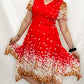 Coral Floral Print Smocked Dress with Lining