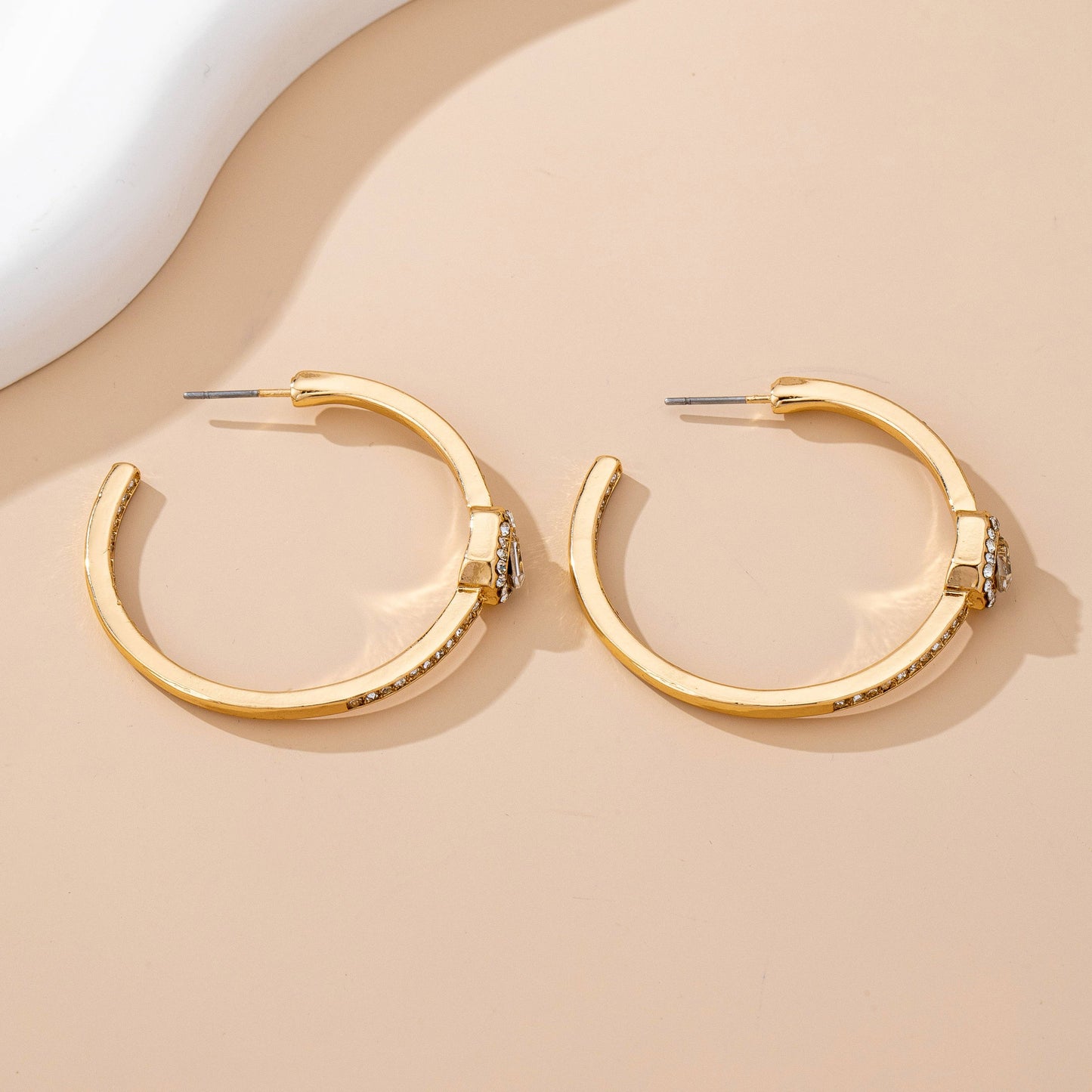 Solitaire Square Crystal Gold Hoop Earrings