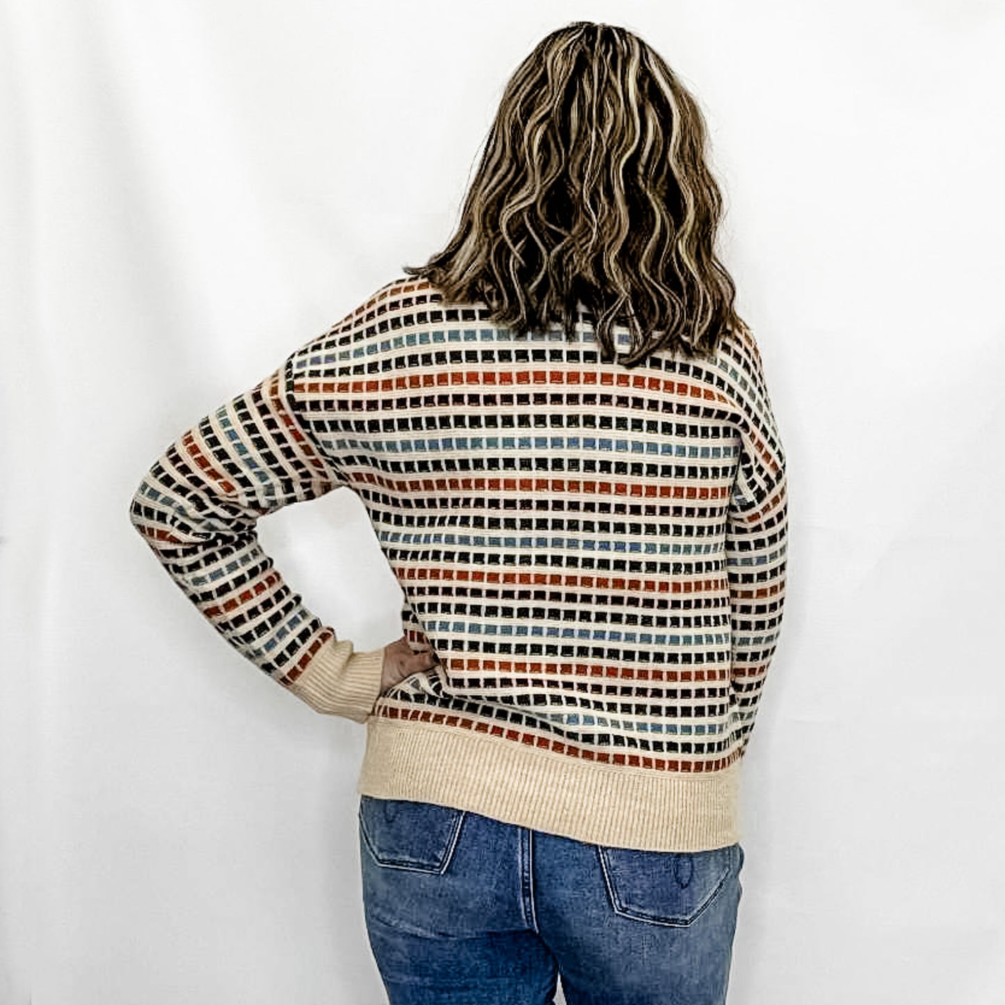 Fall, Multi-Color Textured Stripe Sweater