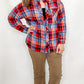 Red, Blue & Orange Plaid Button Up Top