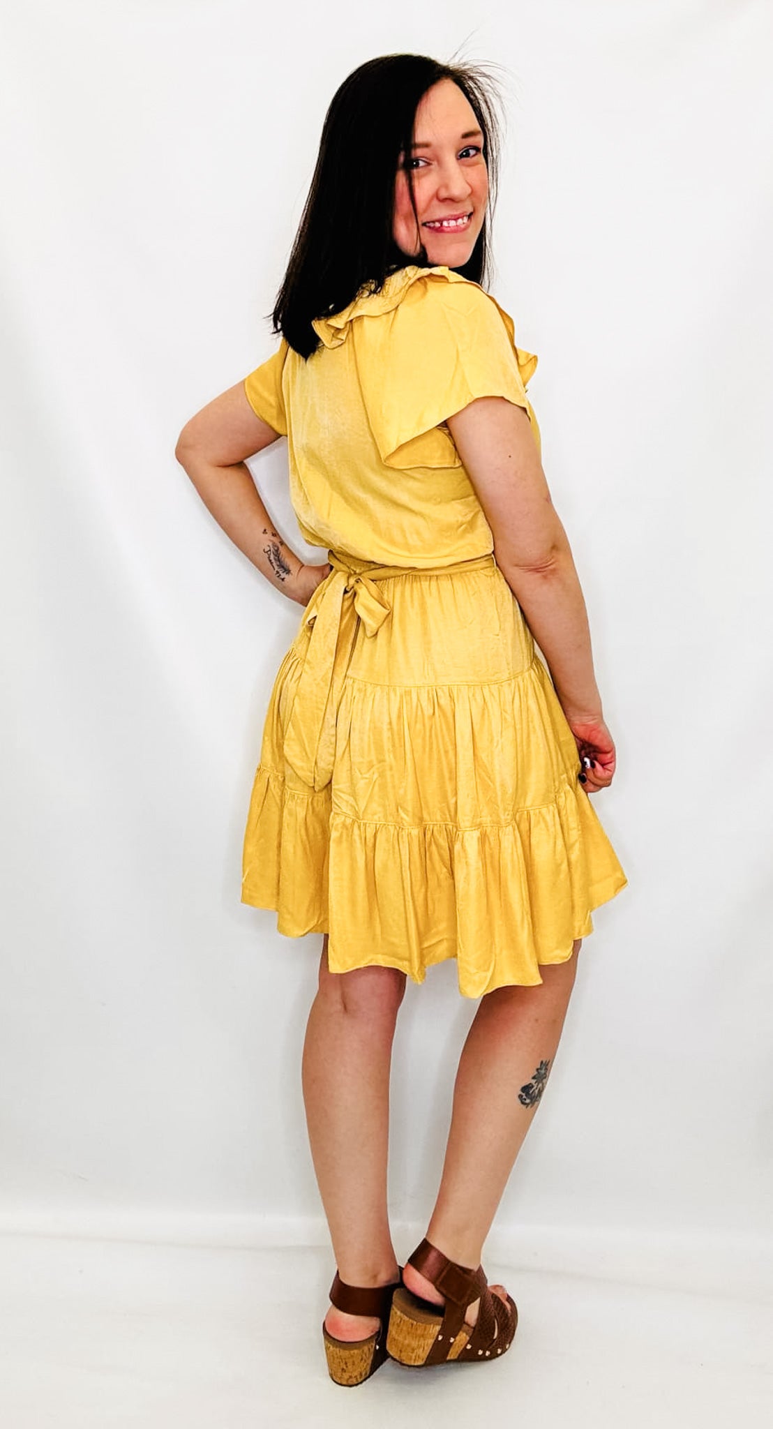 Honey Yellow Ruffle Tiered Dress