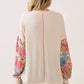 Cream & Bright Floral Contrast Sleeve Pullover Top