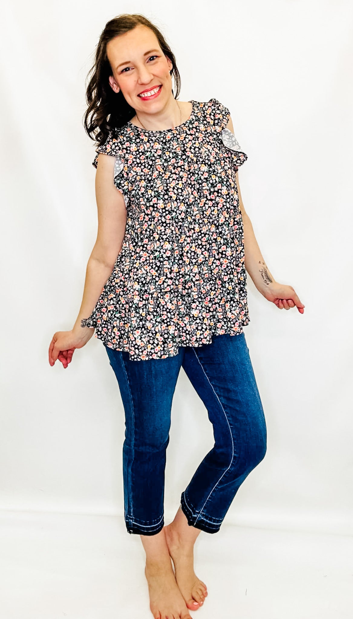 Tribal Sophia Curvy Micro Flare Crop in Stormy Blue