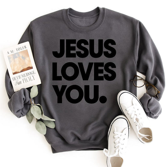Jesus Loves You Charcoal Graphic Sweatshirt