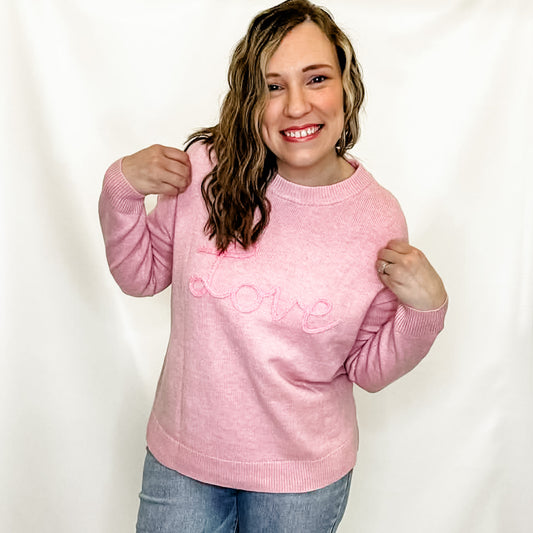 Pink Corded Love Graphic Sweater