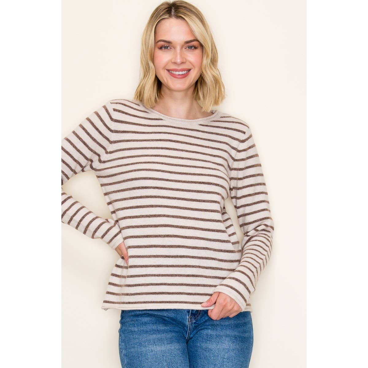 Copper & Taupe Stripe Super Soft Sweater