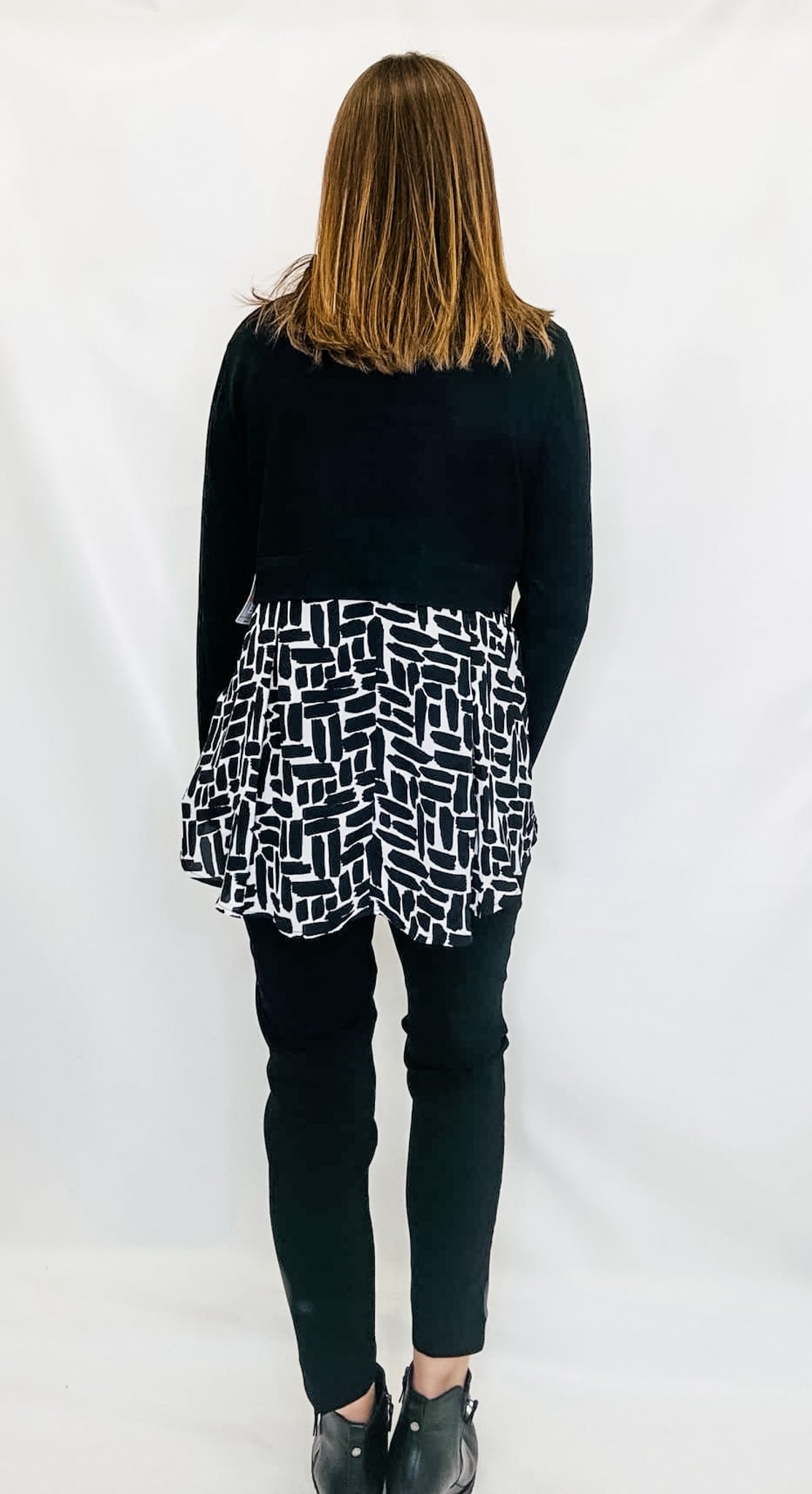 Multiples Black & White Cowl Neck with Layer