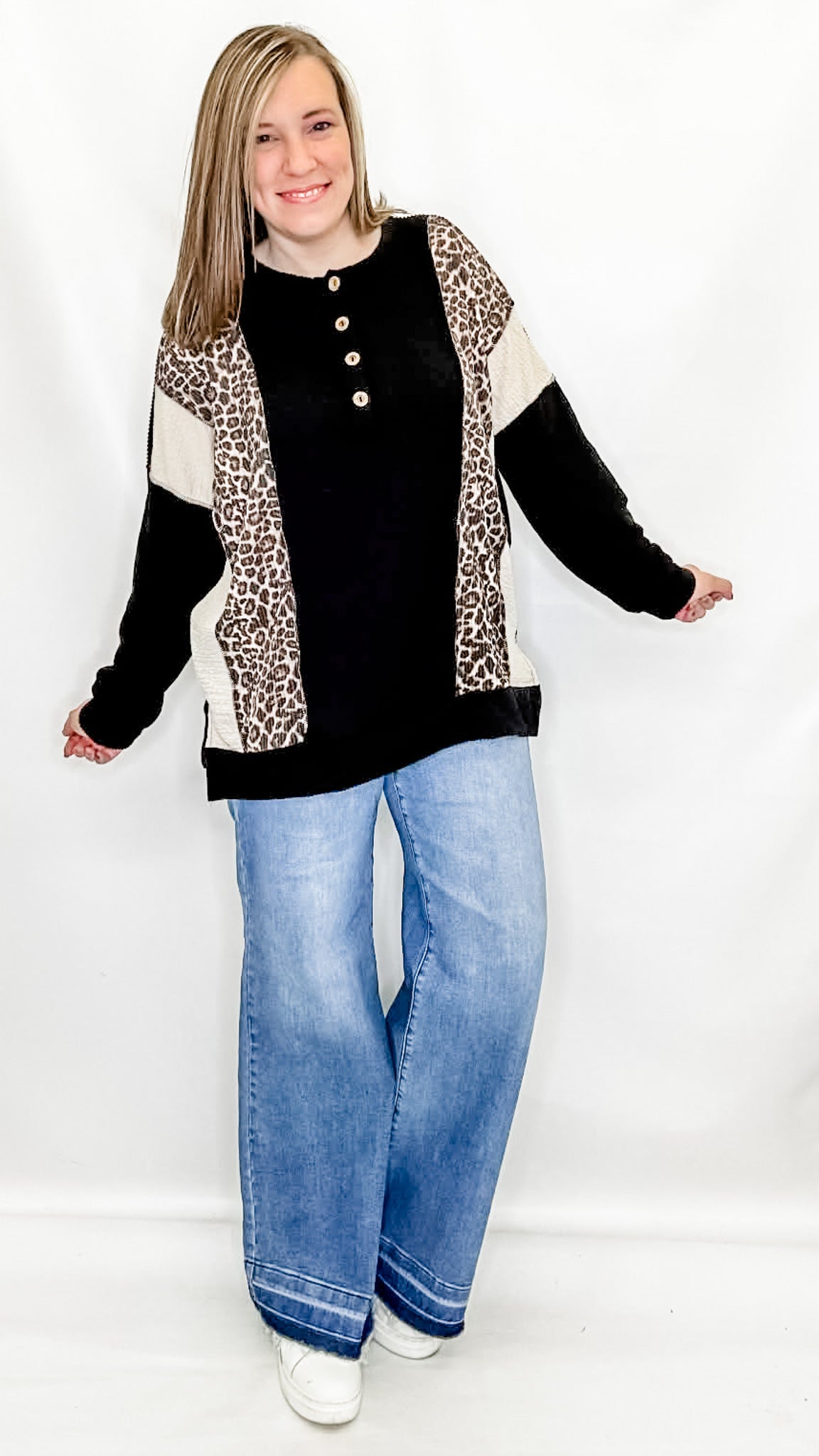 Black & Leopard Long Sleeve Top