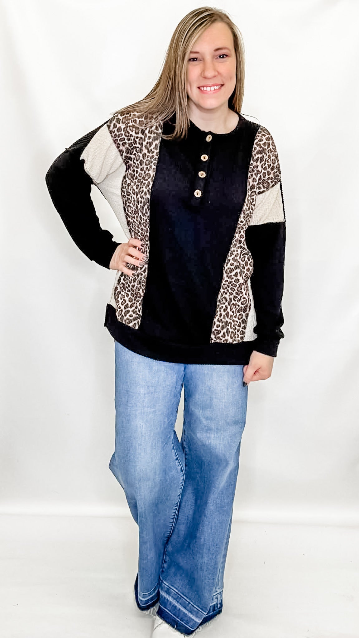 Black & Leopard Long Sleeve Top