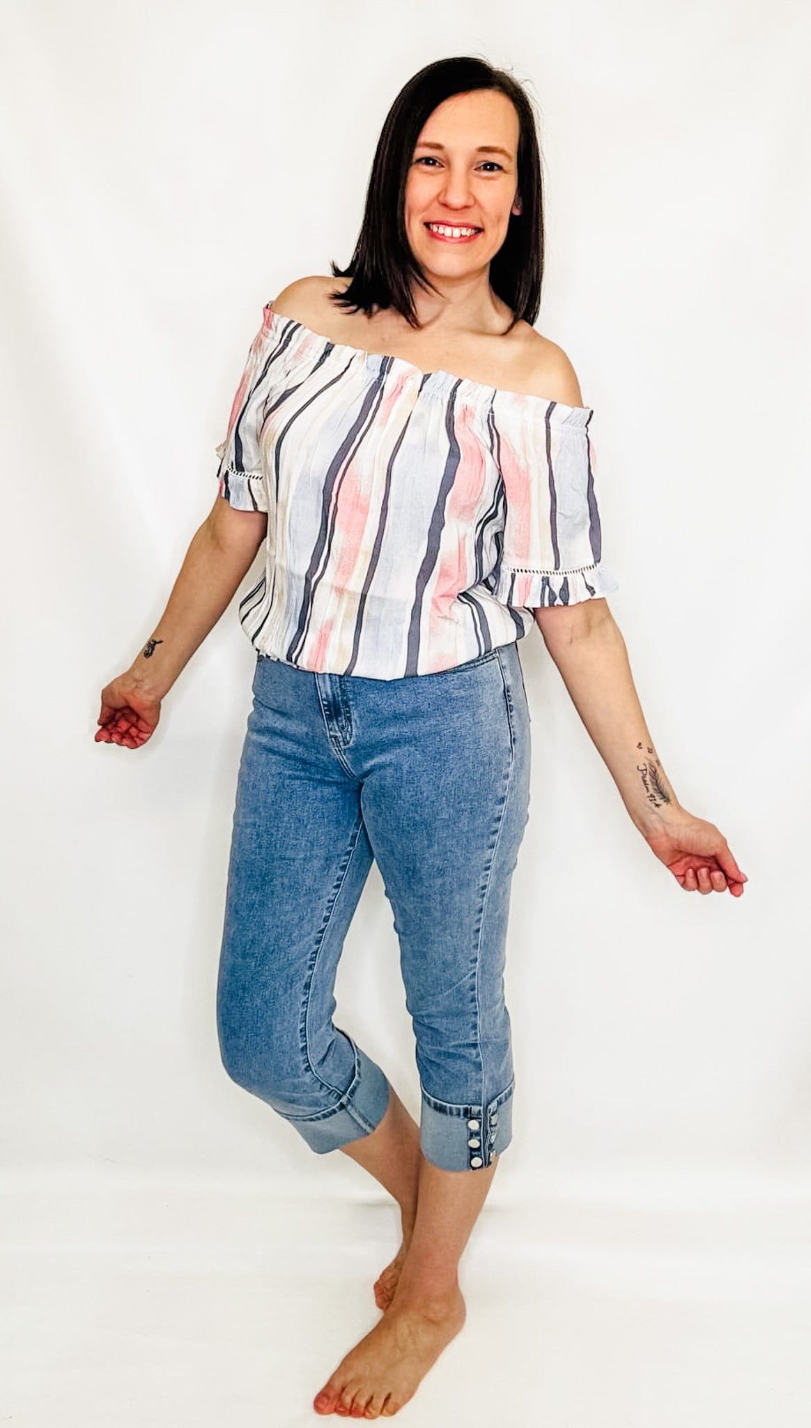 Charlie B Pink Nautical Peasant Blouse